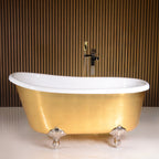 “LuxWide Calypso Athena-UGLCL58” 58 Inch White CoreAcryl Acrylic Swedish Slipper Clawfoot Tub “Umber Washed Gold Leaf” Exterior