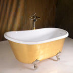 “LuxWide Calypso Athena-UGLCL58” 58 Inch White CoreAcryl Acrylic Swedish Slipper Clawfoot Tub “Umber Washed Gold Leaf” Exterior