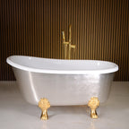 “LuxWide Calypso Athena-USLCL54” 54 Inch White CoreAcryl Acrylic Swedish Slipper Clawfoot Tub “Umber Washed Silver Leaf” Exterior