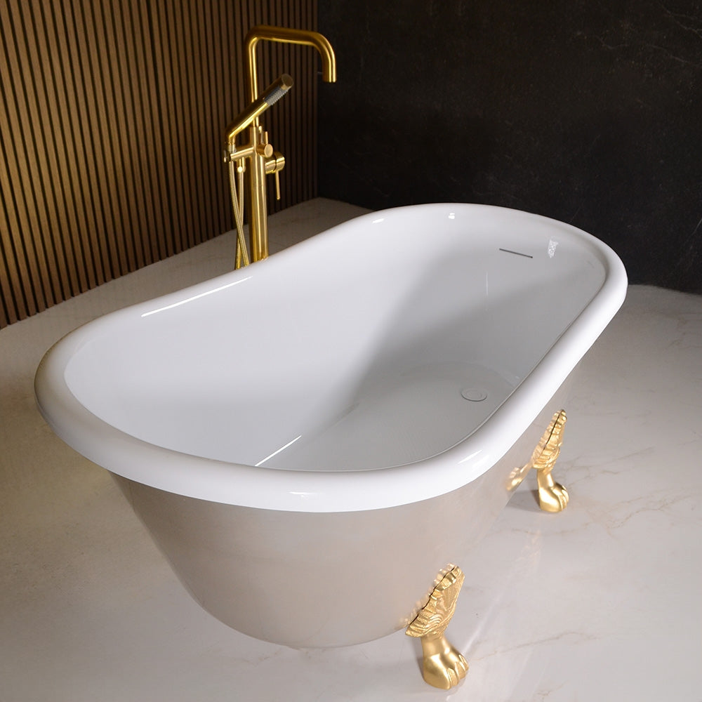 “LuxWide Calypso Athena-USLCL54” 54 Inch White CoreAcryl Acrylic Swedish Slipper Clawfoot Tub “Umber Washed Silver Leaf” Exterior