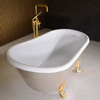 “LuxWide Calypso Athena-USLCL54” 54 Inch White CoreAcryl Acrylic Swedish Slipper Clawfoot Tub “Umber Washed Silver Leaf” Exterior