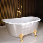 “LuxWide Calypso Athena-USLCL58” 58 Inch White CoreAcryl Acrylic Swedish Slipper Clawfoot Tub “Umber Washed Silver Leaf” Exterior