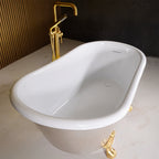 “LuxWide Calypso Athena-USLCL58” 58 Inch White CoreAcryl Acrylic Swedish Slipper Clawfoot Tub “Umber Washed Silver Leaf” Exterior