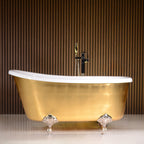 “LuxWide Calypso Athena-UGLCL54” 54 Inch White CoreAcryl Acrylic Swedish Slipper Clawfoot Tub “Umber Washed Gold Leaf” Exterior