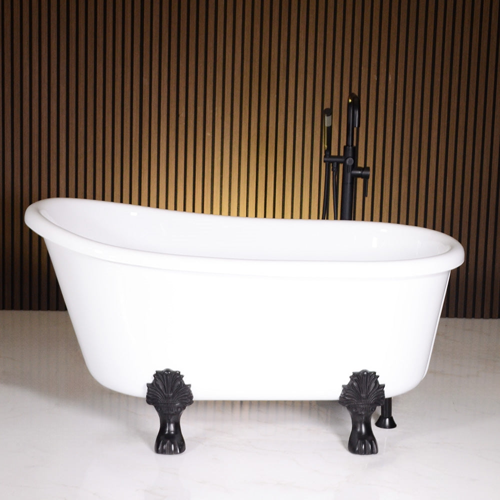 “LuxWide Calypso Athena-WH54” 54 Inch CoreAcryl Acrylic Swedish Slipper Clawfoot Tub “High Gloss White” Interior and Exterior