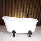 “LuxWide Calypso Athena-WH54” 54 Inch CoreAcryl Acrylic Swedish Slipper Clawfoot Tub “High Gloss White” Interior and Exterior