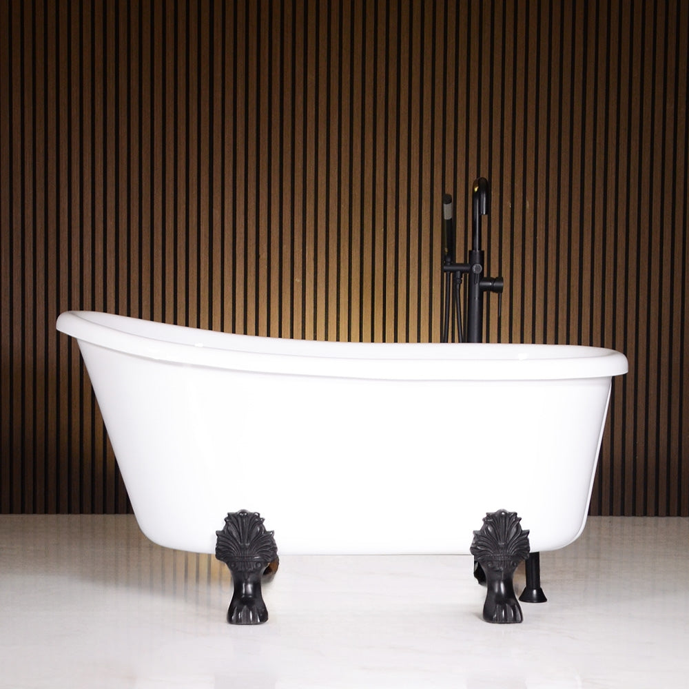 “LuxWide Calypso Athena-WH54” 54 Inch CoreAcryl Acrylic Swedish Slipper Clawfoot Tub “High Gloss White” Interior and Exterior