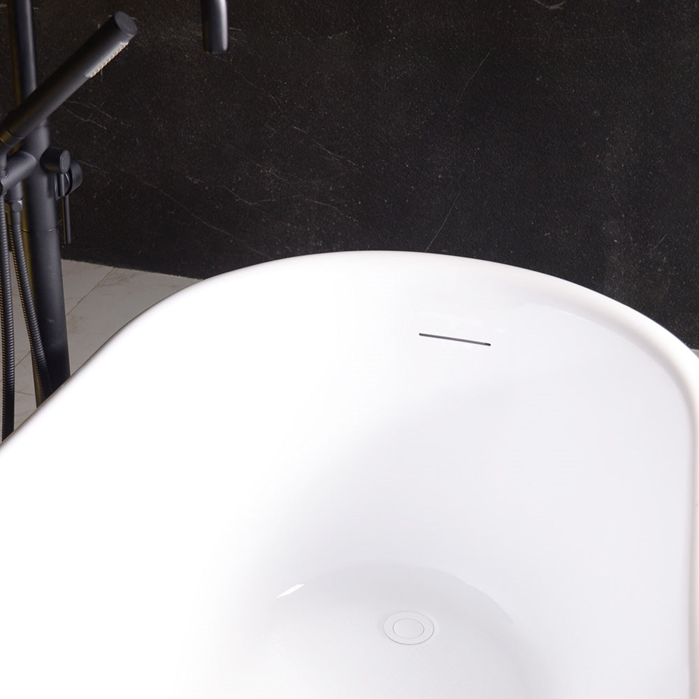 “LuxWide Calypso Athena-WH58” 58 Inch CoreAcryl Acrylic Swedish Slipper Clawfoot Tub “High Gloss White” Interior and Exterior