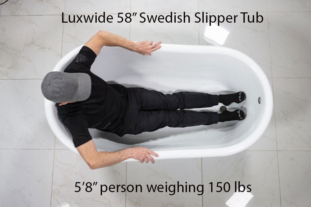 “LuxWide Calypso Athena-WH58” 58 Inch CoreAcryl Acrylic Swedish Slipper Clawfoot Tub “High Gloss White” Interior and Exterior