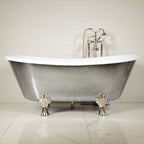 “LuxWide Calypso-BTClawACH59” 59 Inch White CoreAcryl Acrylic French Bateau Clawfoot Tub “Aged Chrome” Exterior