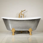 “LuxWide Calypso-BTClawACH67” 67 Inch White CoreAcryl Acrylic French Bateau Clawfoot Tub “Aged Chrome” Exterior