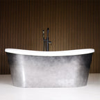 “LuxWide Calypso-ACHBTSK59” 59" x 31.5"  French Bateau Bathtub with “Aged  Chrome” Exterior Finish
