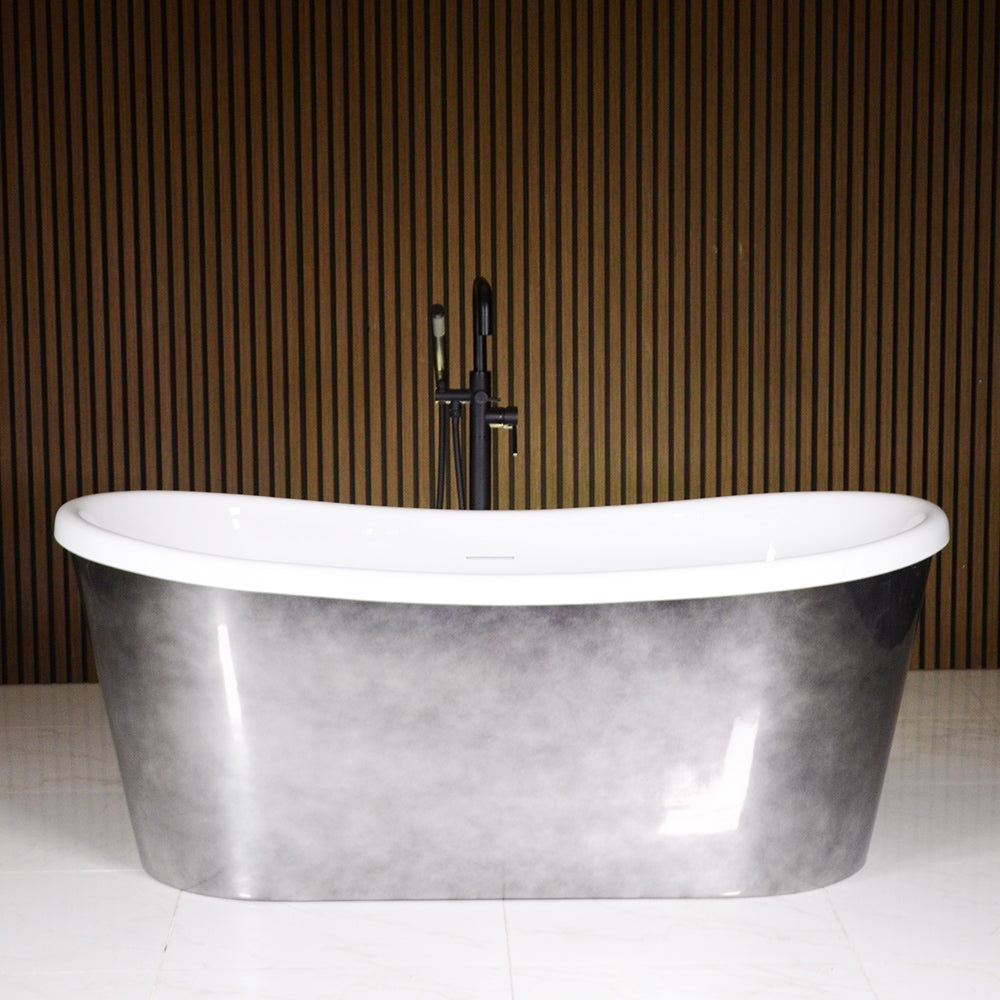 “LuxWide Calypso-ACHBTSK67” 67" x 31.5"  French Bateau Bathtub with “Aged  Chrome” Exterior Finish