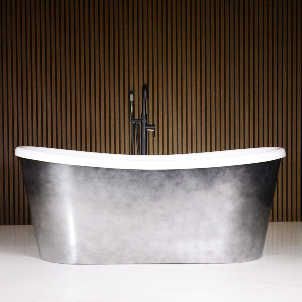 “LuxWide Calypso-ACHBTSK73” 73" x 31.5"  French Bateau Bathtub with “Aged  Chrome” Exterior Finish