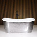 “LuxWide Calypso-ACHBTSK73” 73" x 31.5"  French Bateau Bathtub with “Aged  Chrome” Exterior Finish