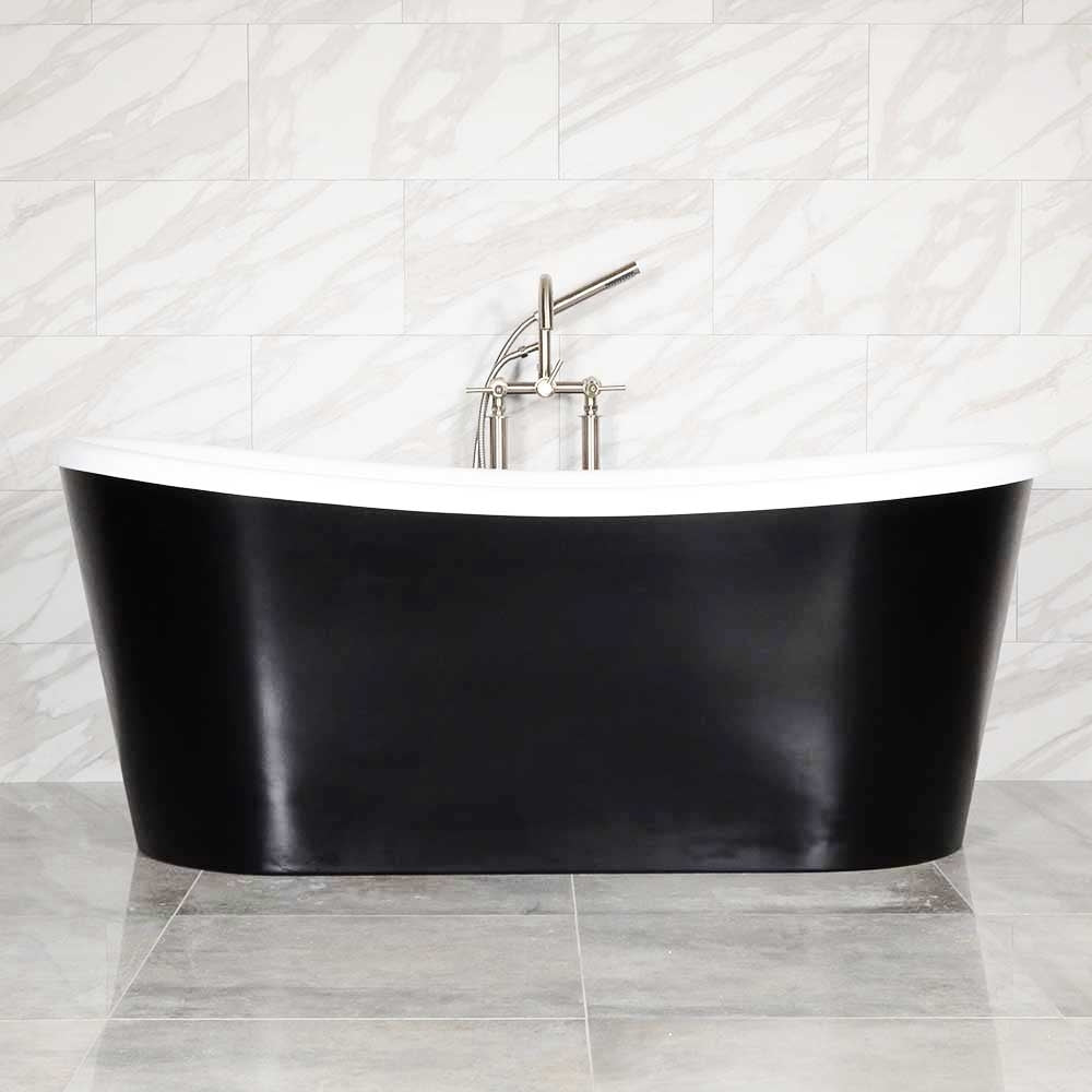 “LuxWide Calypso-BLKSK67” 67" x 31.5"  French Bateau Bathtub with “Satin Black” Exterior Finish