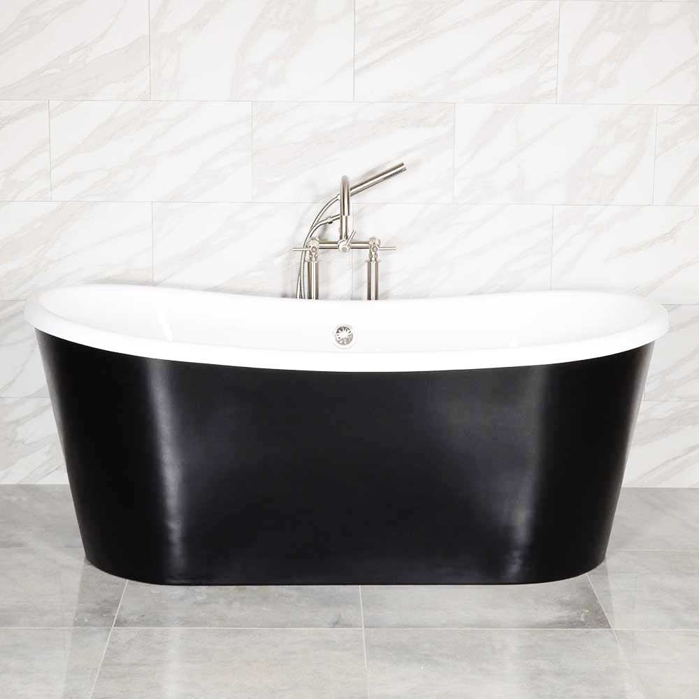 “LuxWide Calypso-BLKSK67” 67" x 31.5"  French Bateau Bathtub with “Satin Black” Exterior Finish