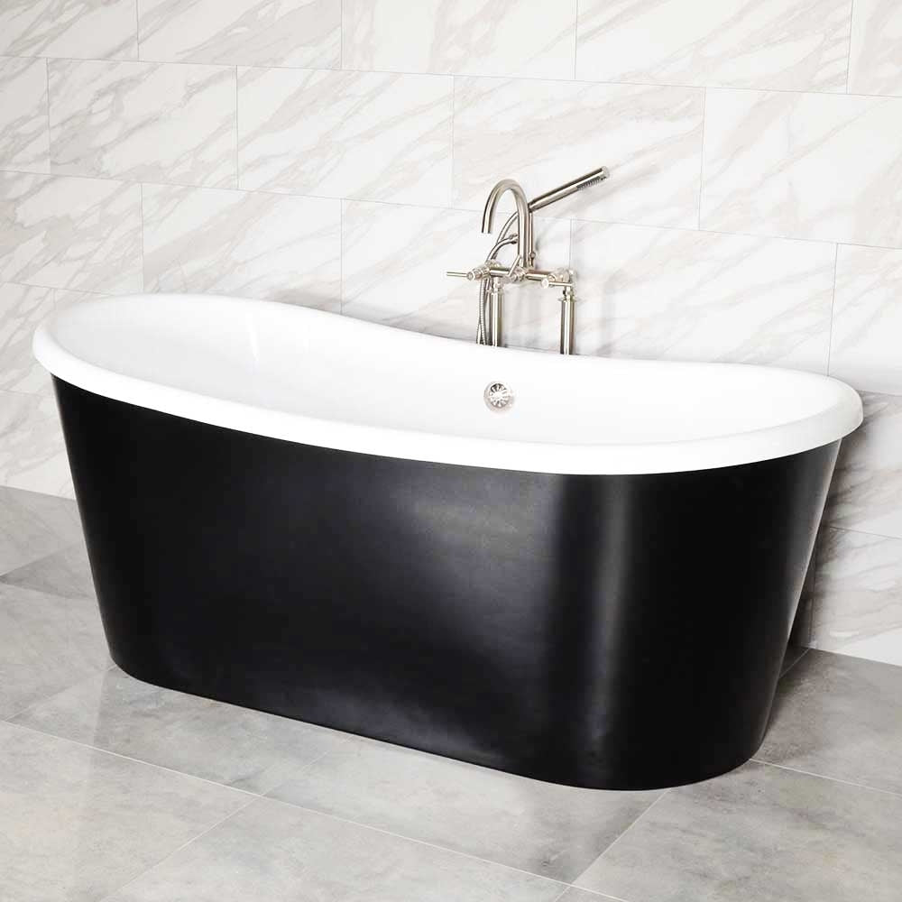 “LuxWide Calypso-BKBTSK73” 73" x 31.5"  French Bateau Bathtub with “Satin Black” Exterior Finish