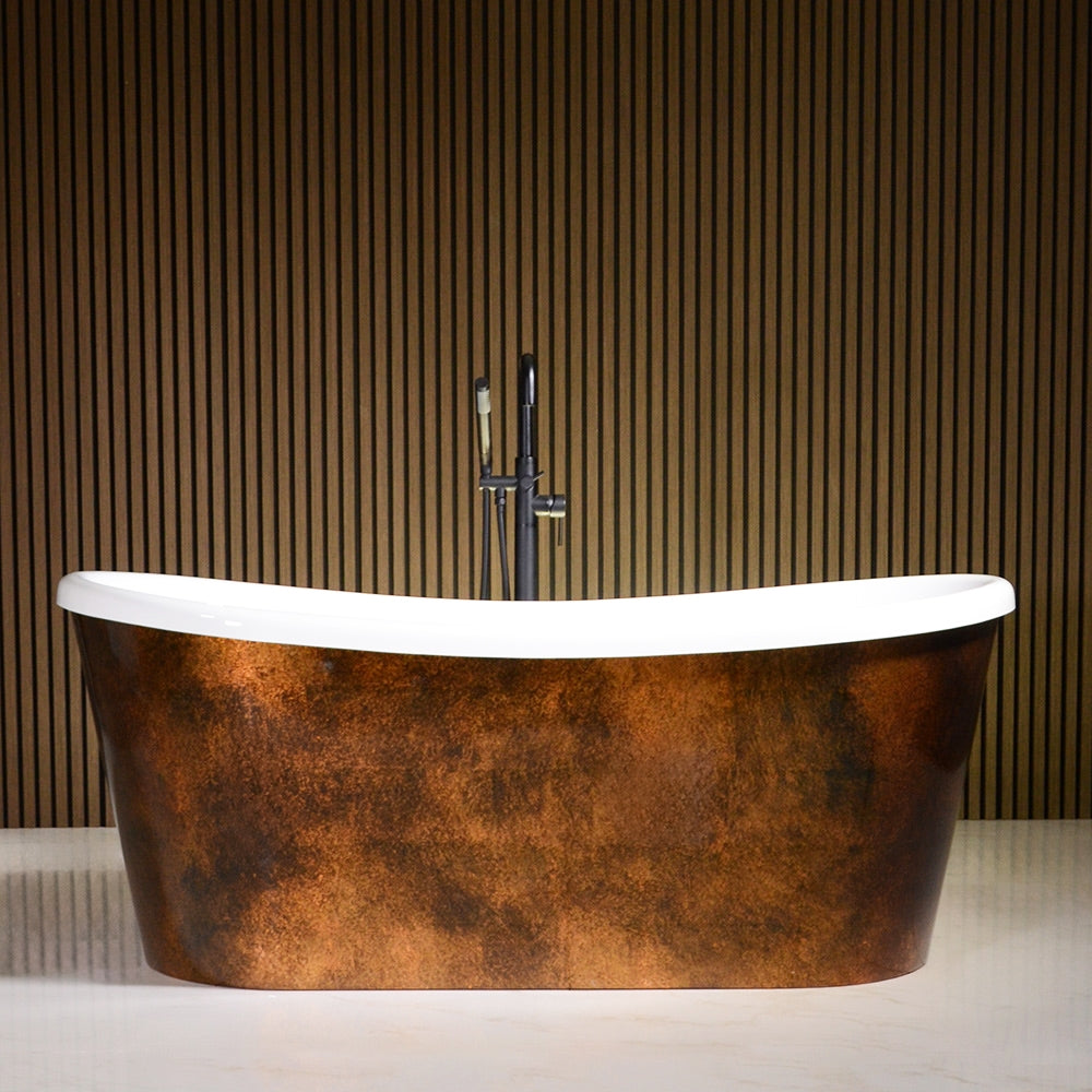 “LuxWide Calypso-ACBTSK59” 59" x 31.5"  French Bateau Bathtub with “Aged Copper Leaf” Exterior Finish