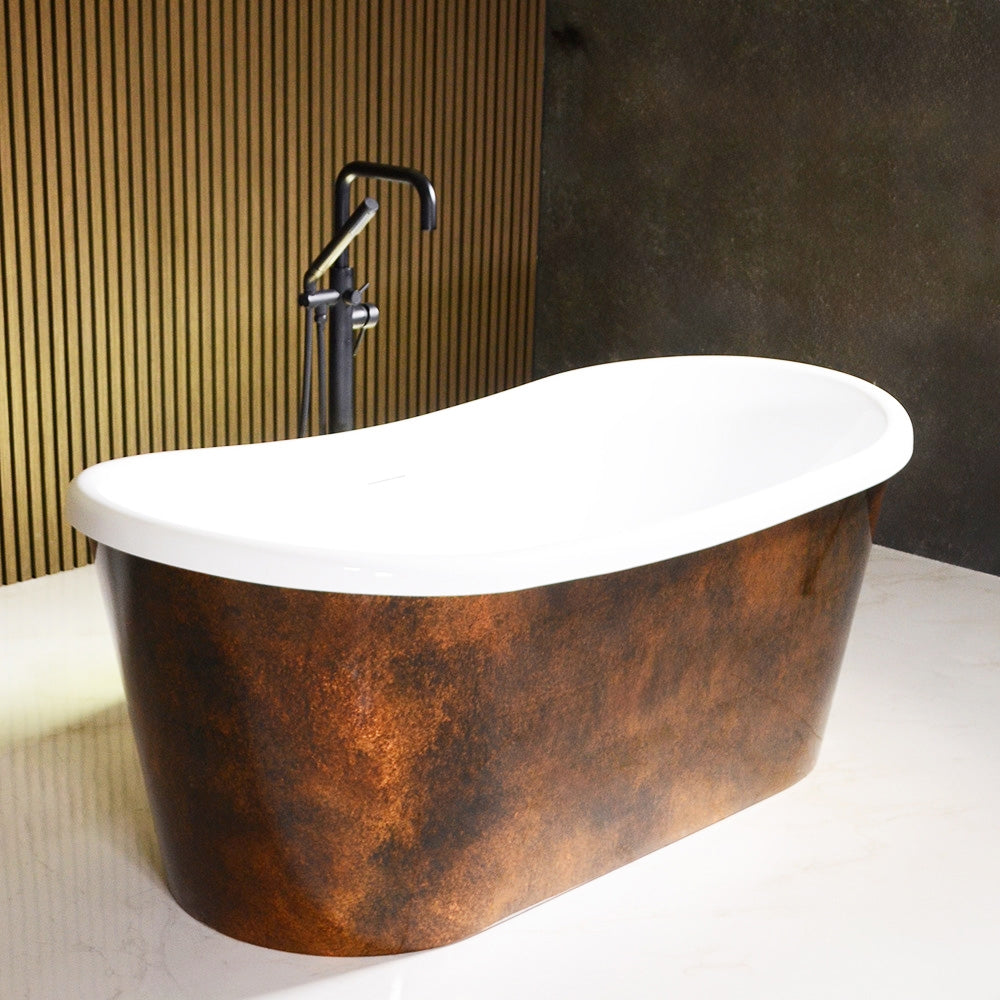 “LuxWide Calypso-ACBTSK59” 59" x 31.5"  French Bateau Bathtub with “Aged Copper Leaf” Exterior Finish