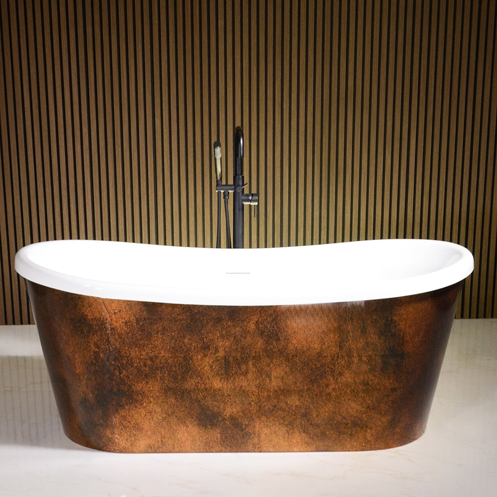 “LuxWide Calypso-ACBTSK67” 67" x 31.5"  French Bateau Bathtub with “Aged Copper Leaf” Exterior Finish