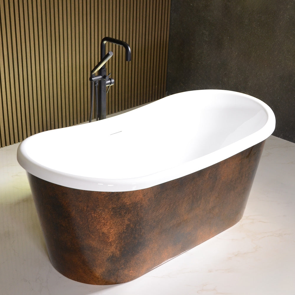 “LuxWide Calypso-ACBTSK67” 67" x 31.5"  French Bateau Bathtub with “Aged Copper Leaf” Exterior Finish