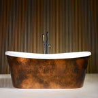 “LuxWide Calypso-ACBTSK73” 73" x 31.5"  French Bateau Bathtub with “Aged Copper Leaf” Exterior Finish
