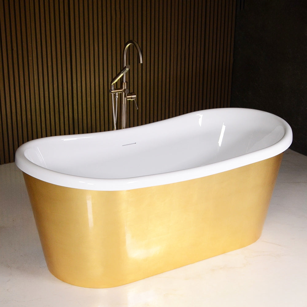 “LuxWide Calypso-UGLBTSK67” 67"  French Bateau Skirted Bathtub with “Umber Washed Gold Leaf” Exterior Finish