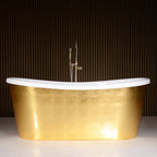 “LuxWide Calypso-UGLBTSK73” 73"  French Bateau Skirted Bathtub with “Umber Washed Gold Leaf” Exterior Finish