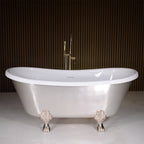 “LuxWide Calypso-BTClawUSL59” 59 Inch White CoreAcryl Acrylic French Bateau Clawfoot Tub “Umber Wash Silver Leaf” Exterior
