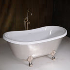 “LuxWide Calypso-BTClawUSL59” 59 Inch White CoreAcryl Acrylic French Bateau Clawfoot Tub “Umber Wash Silver Leaf” Exterior