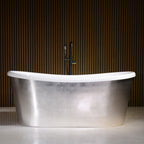 “LuxWide Calypso-USLBTSK59” 59" x 31.5" French Bateau Skirted Bathtub with “Umber Washed Silver Leaf” Exterior Finish
