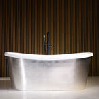 “LuxWide Calypso-USLBTSK73” 73" x 31.5" French Bateau Skirted Bathtub with “Umber Washed Silver Leaf” Exterior Finish