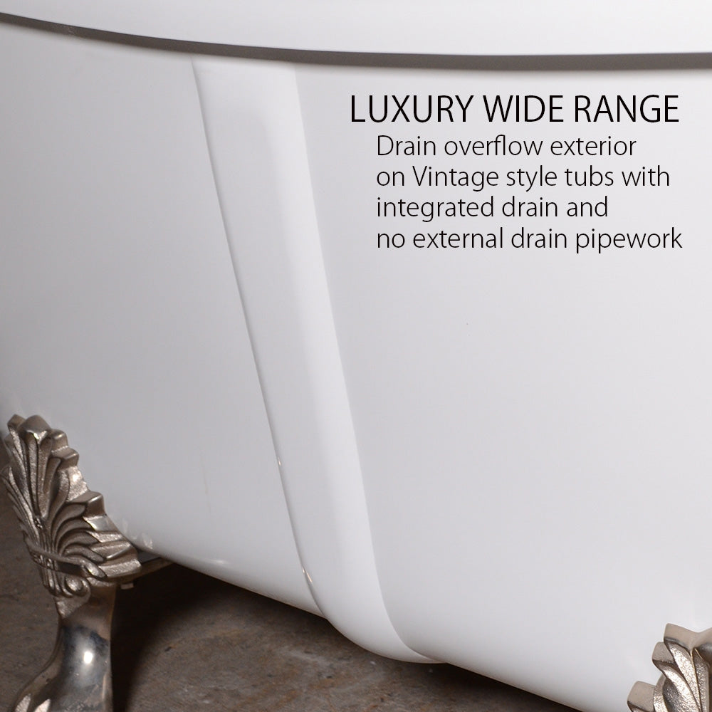 “LuxWide Calypso-BTClawWH67” 67 Inch CoreAcryl Acrylic French Bateau Clawfoot Tub in “High Gloss White” Interior and Exterior