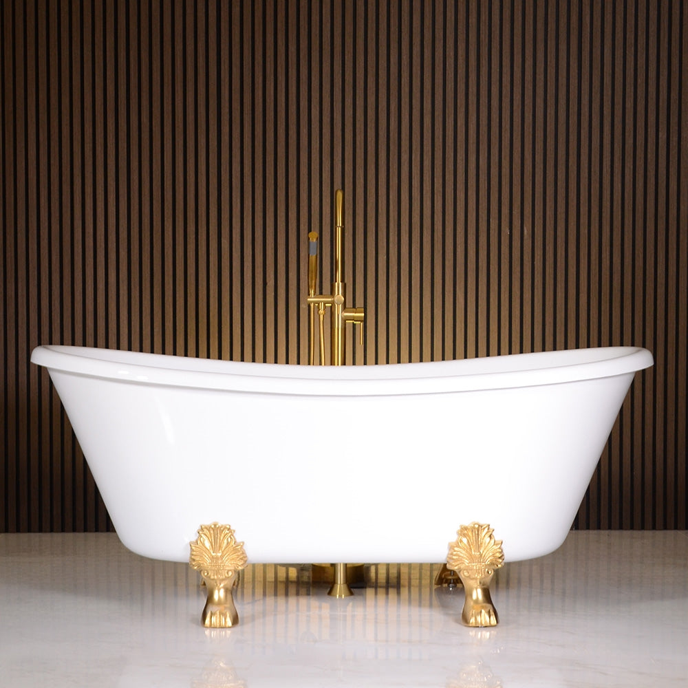 “LuxWide Calypso-BTClawWH73” 73 Inch CoreAcryl Acrylic French Bateau Clawfoot Tub “High Gloss White” Interior and Exterior