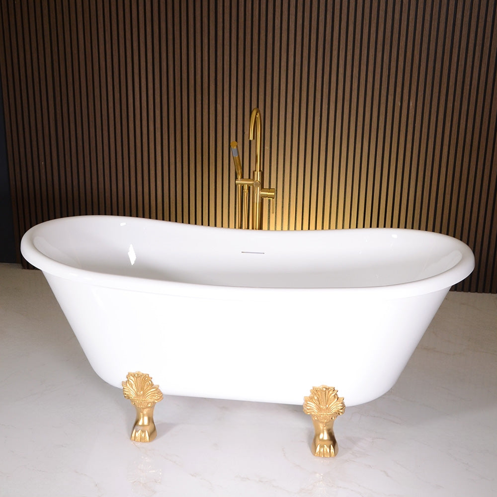 “LuxWide Calypso-BTClawWH73” 73 Inch CoreAcryl Acrylic French Bateau Clawfoot Tub “High Gloss White” Interior and Exterior