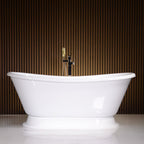 “LuxWide Calypso-WHPD59” 59 Inch CoreAcryl Acrylic French Bateau Pedestal Tub in “High Gloss White” Interior and Exterior