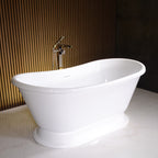 “LuxWide Calypso-WHBTPD67” 67 Inch CoreAcryl Acrylic French Bateau Pedestal Tub in “High Gloss White” Interior and Exterior