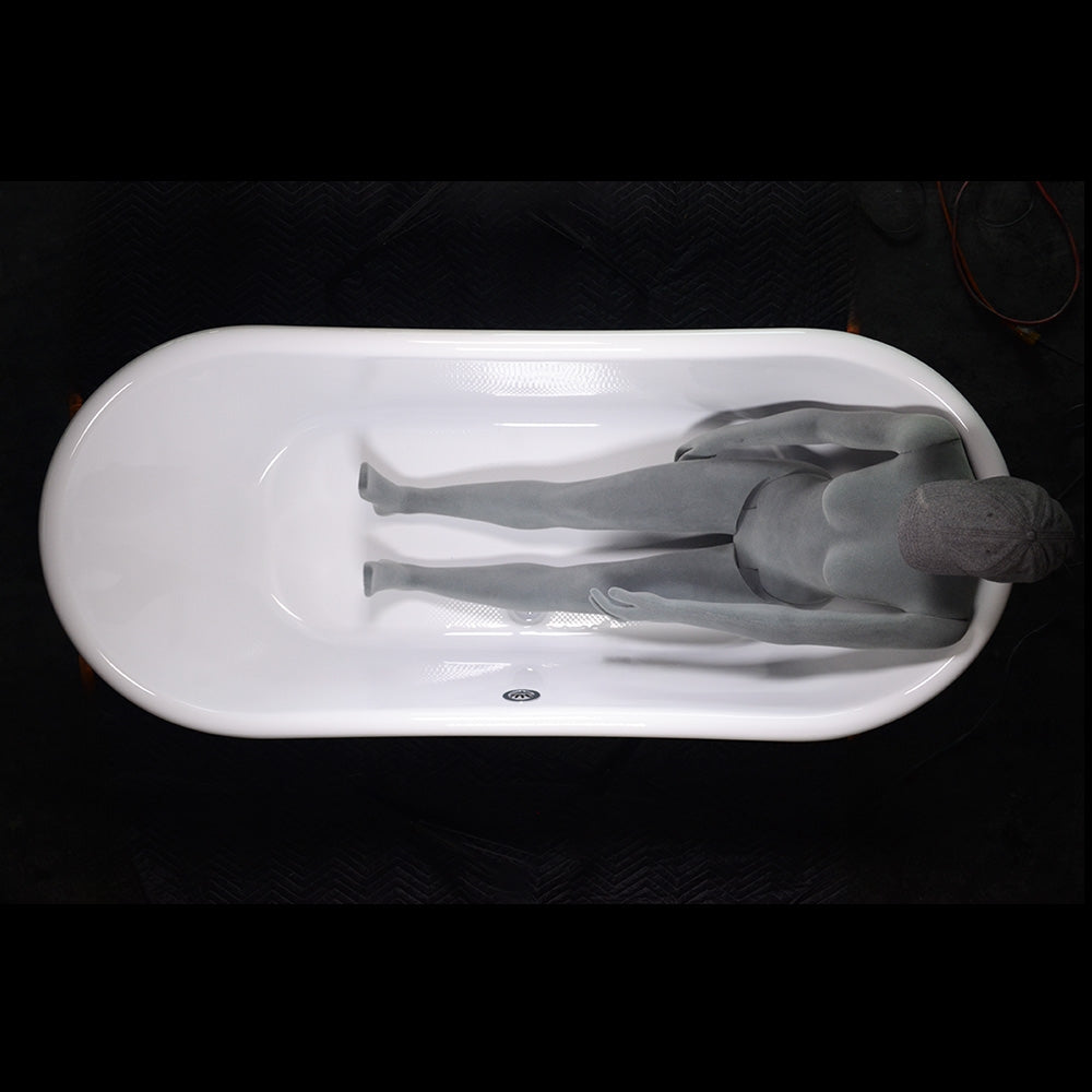 “LuxWide Calypso-WHBTPD73” 73 Inch CoreAcryl Acrylic French Bateau Pedestal Tub in “High Gloss White” Interior and Exterior