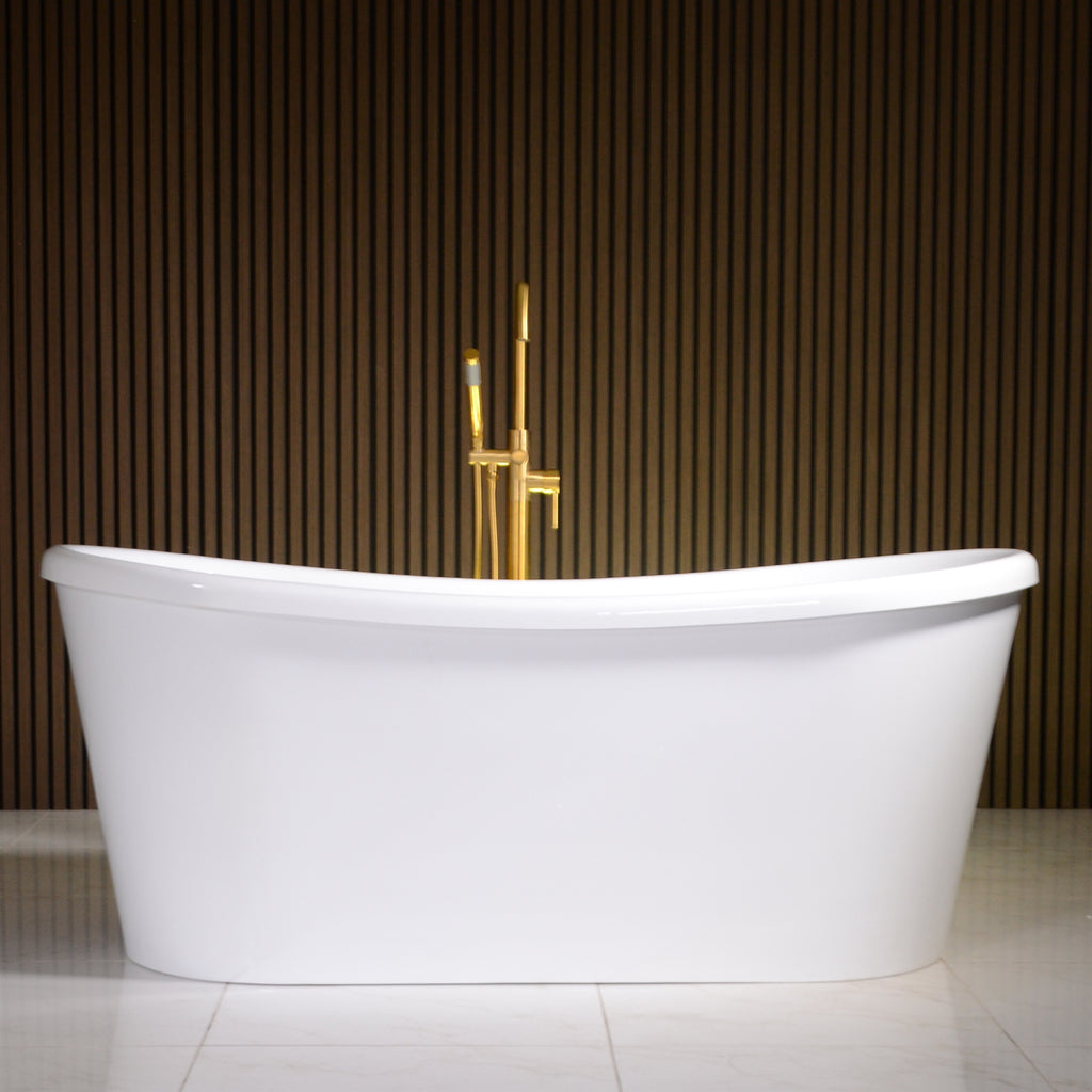 “LuxWide Calypso-WHBTSK59” 59" x 31.5" French Bateau Skirted Bathtub with “High Gloss White” Exterior Finish