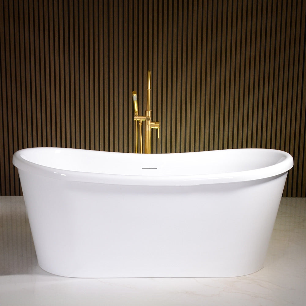 “LuxWide Calypso-WHBTSK59” 59" x 31.5" French Bateau Skirted Bathtub with “High Gloss White” Exterior Finish