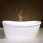 “LuxWide Calypso-WHBTSK67” 67" x 31.5" French Bateau Skirted Bathtub with “High Gloss White” Exterior Finish