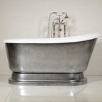 “LuxWide Calypso Iris 54-ACH” 54 Inch White CoreAcryl Acrylic Swedish Slipper Pedestal Tub “Aged Chrome” Exterior