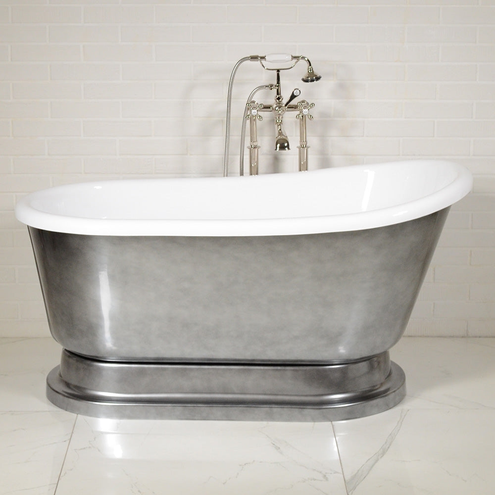“LuxWide Calypso Iris 54-ACH” 54 Inch White CoreAcryl Acrylic Swedish Slipper Pedestal Tub “Aged Chrome” Exterior