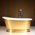 “LuxWide Calypso Iris-54-UGLPD” 54 Inch White CoreAcryl Acrylic Swedish Slipper Pedestal Tub with “Umber Washed Gold Leaf” Exterior