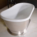 “LuxWide Calypso Iris-54-USLPD” 54 Inch White CoreAcryl Acrylic Swedish Slipper Pedestal Tub with “Umber Washed Silver Leaf” Exterior
