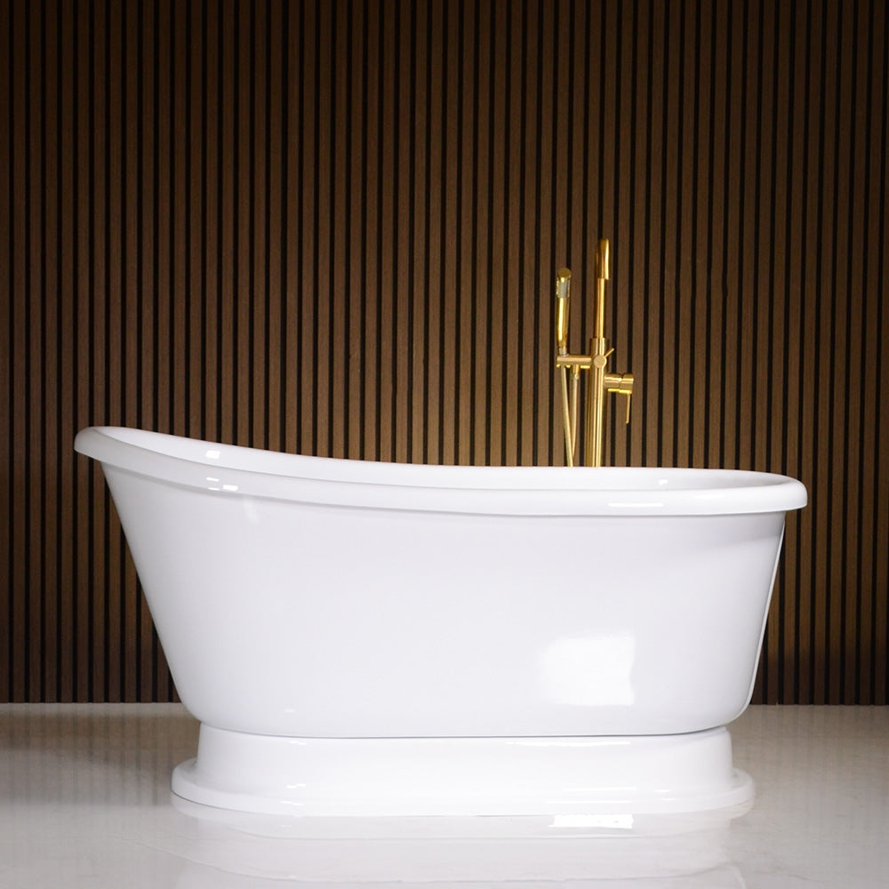 “LuxWide Calypso Iris-54WH” 54 InchCoreAcryl Acrylic Swedish Slipper Pedestal Tub “High Gloss White” Interior and Exterior