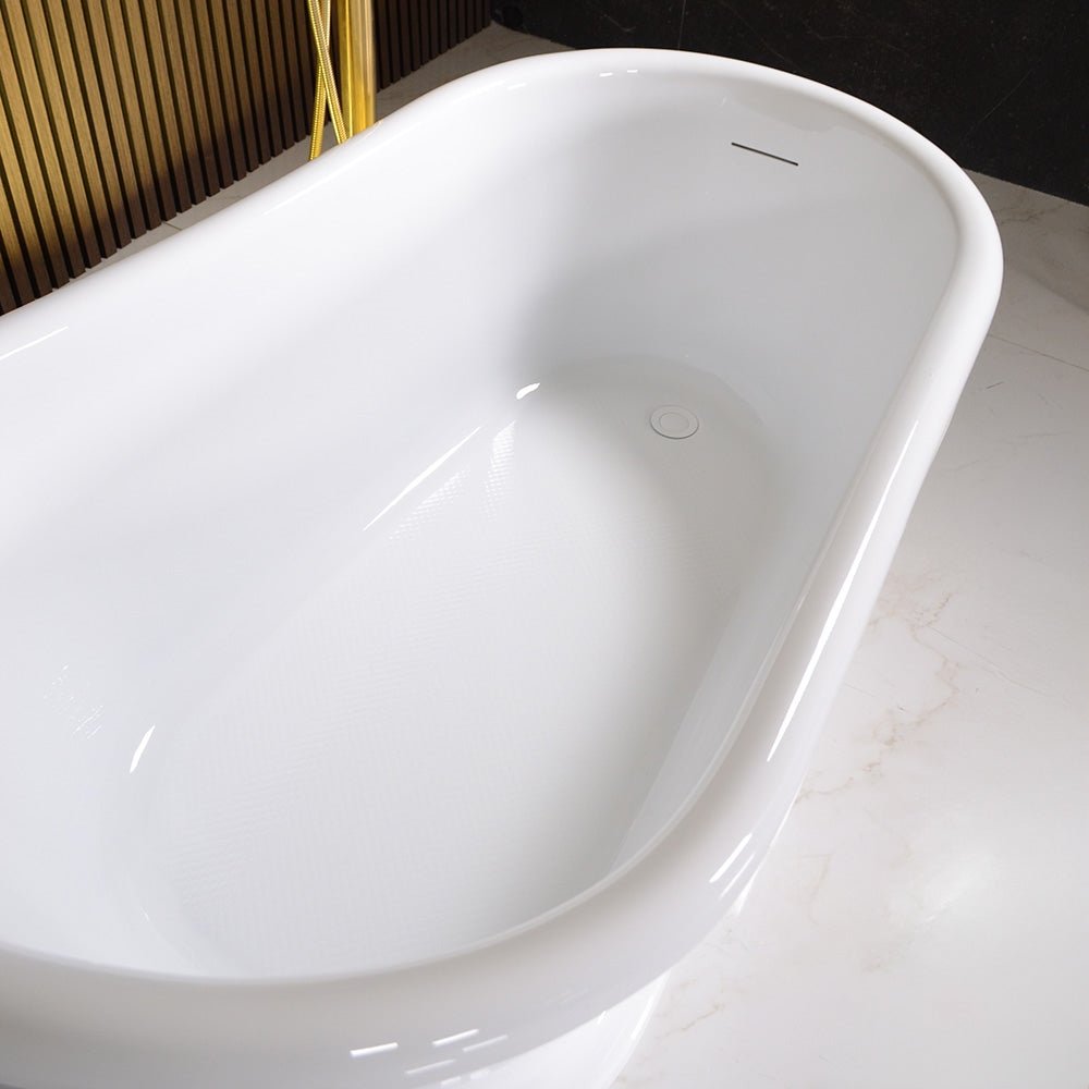 “LuxWide Calypso Iris-54WH” 54 InchCoreAcryl Acrylic Swedish Slipper Pedestal Tub “High Gloss White” Interior and Exterior