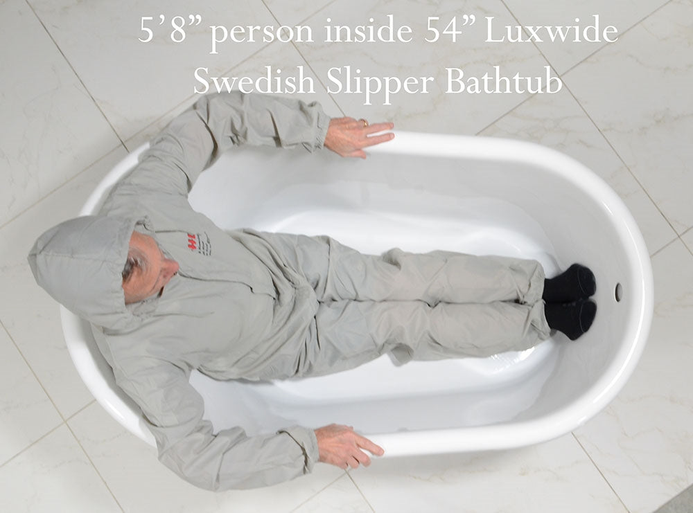 “LuxWide Calypso Iris-54WH” 54 InchCoreAcryl Acrylic Swedish Slipper Pedestal Tub “High Gloss White” Interior and Exterior