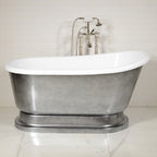 “LuxWide Calypso Iris-58-ACH” 58 Inch White CoreAcryl Acrylic Swedish Slipper Pedestal Tub “Aged Chrome” Exterior